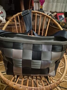 Harvey Woven Gray & Black  Crossbody Bag